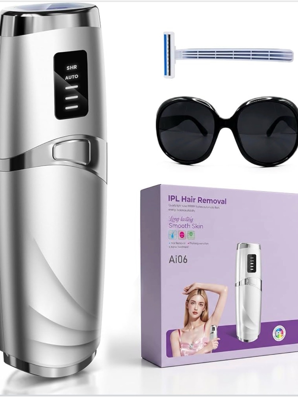 Silver IPL Hair Removal Device for Women - At-Home Hair Reduction